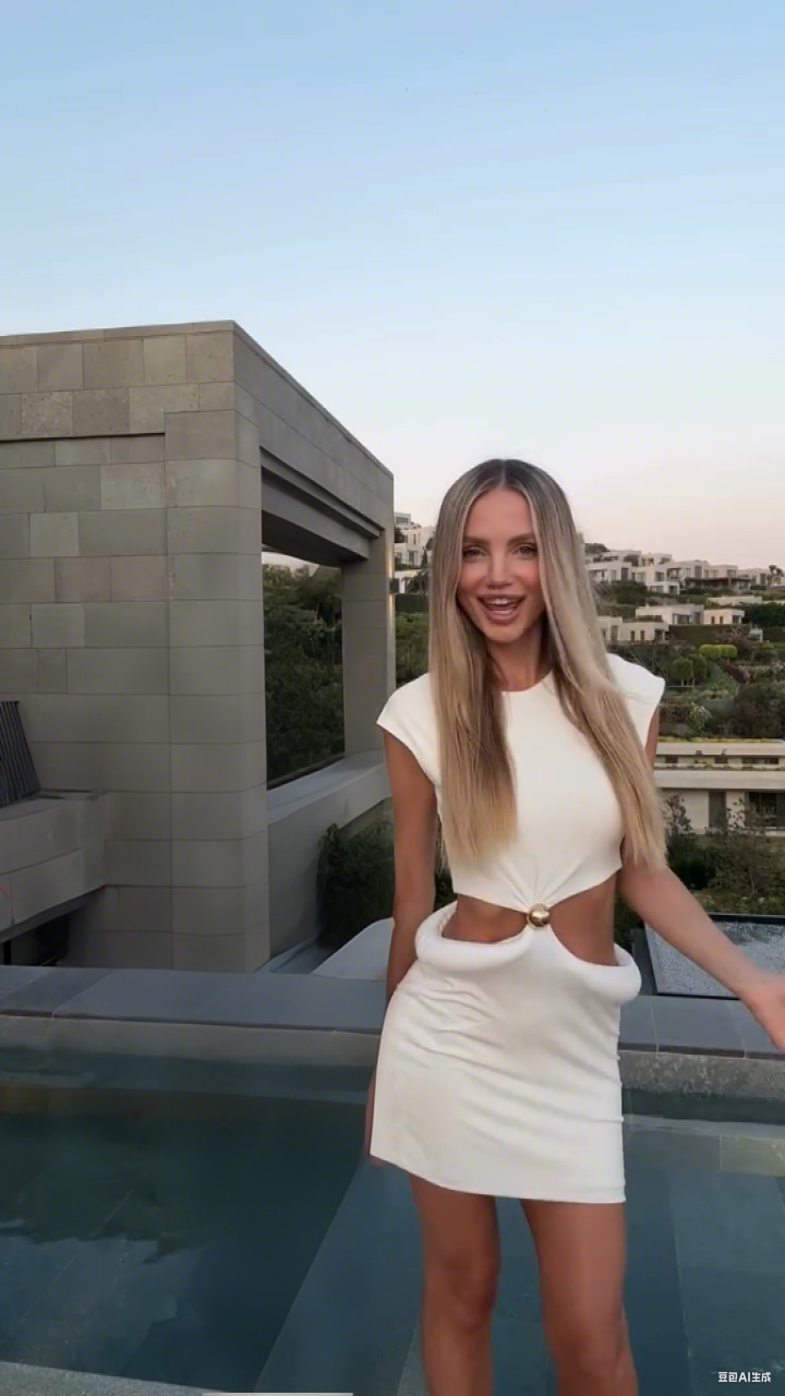 White Cutout Mini Dress with Gold Accent