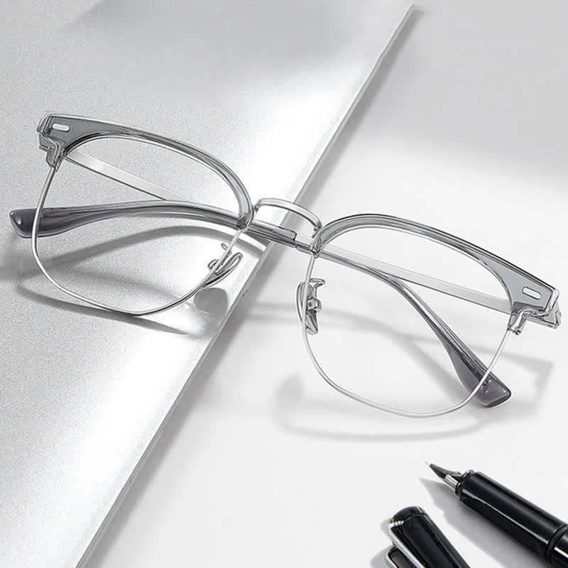 Spykay™ EG26737 Fashion Square Titanium Frame Anti-blue Light Browline Glasses