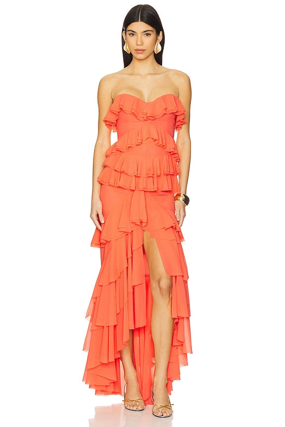 Strapless Ruffled Maxi Dress