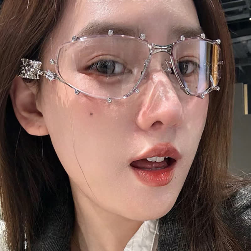 Spykay™ EG26751 Rhinestone Decor Geometric Frame Hipster Y2K Glasses