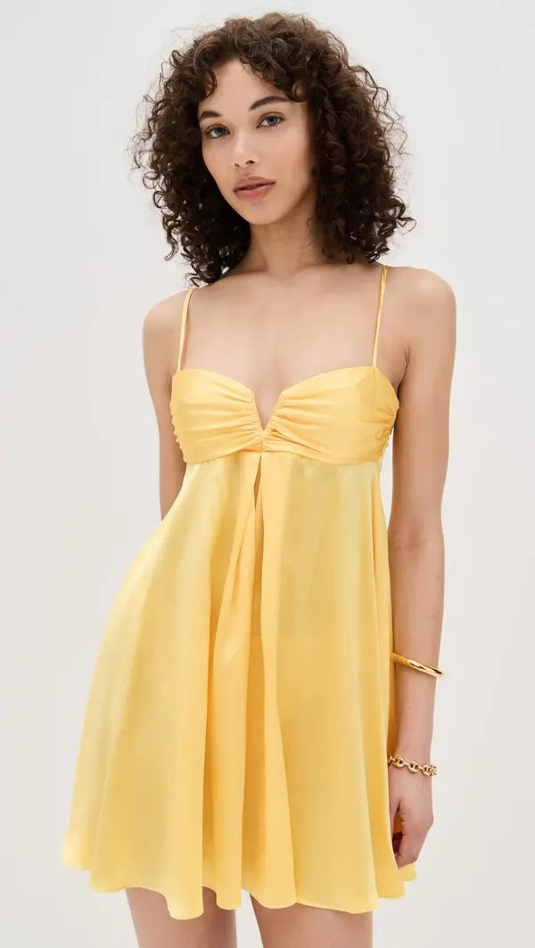 Yellow Ruched Bustier Mini Dress