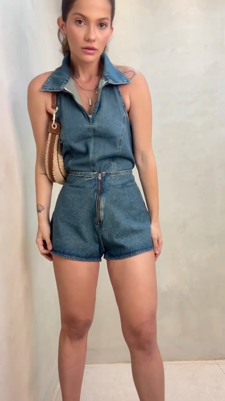 Denim Crop Top and Shorts Set