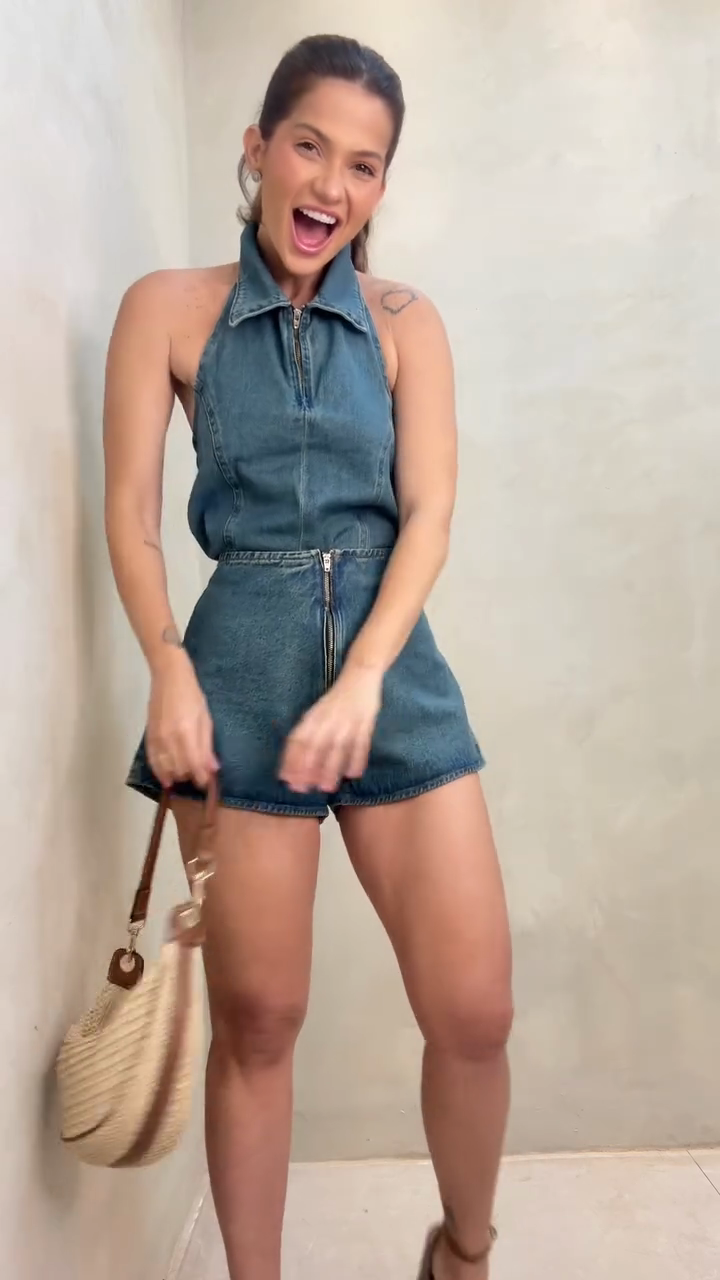 Denim Crop Top and Shorts Set