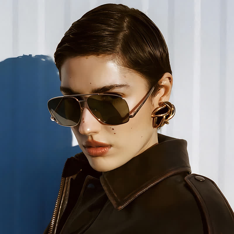 Spykay™ SG60761 Double Bridges Metal Temples Aviator Sunglasses