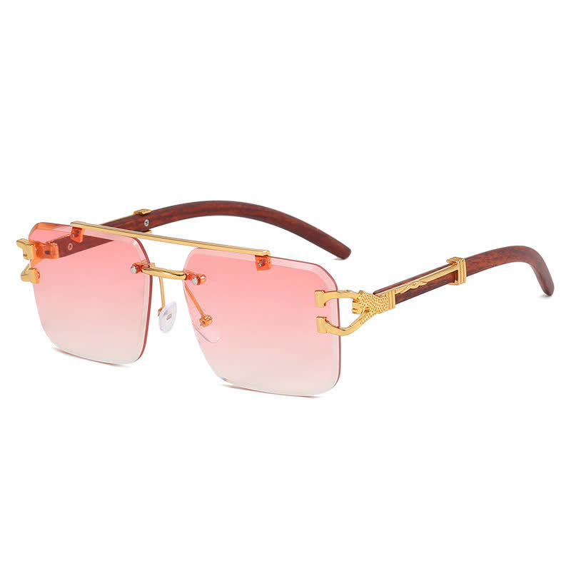 Spykay™ SG60910 Square Frame Leopard Temples Rimless Sunglasses