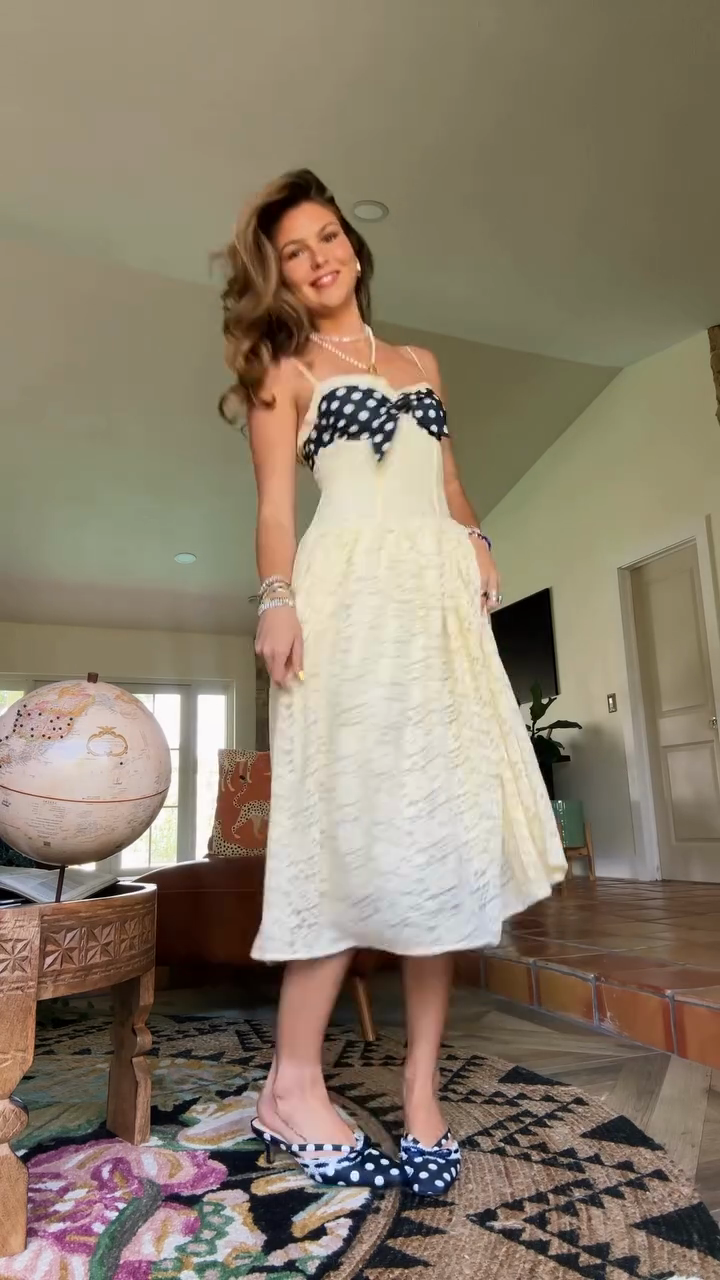 Polka Dot Bow - Accent Lace Midi Dress