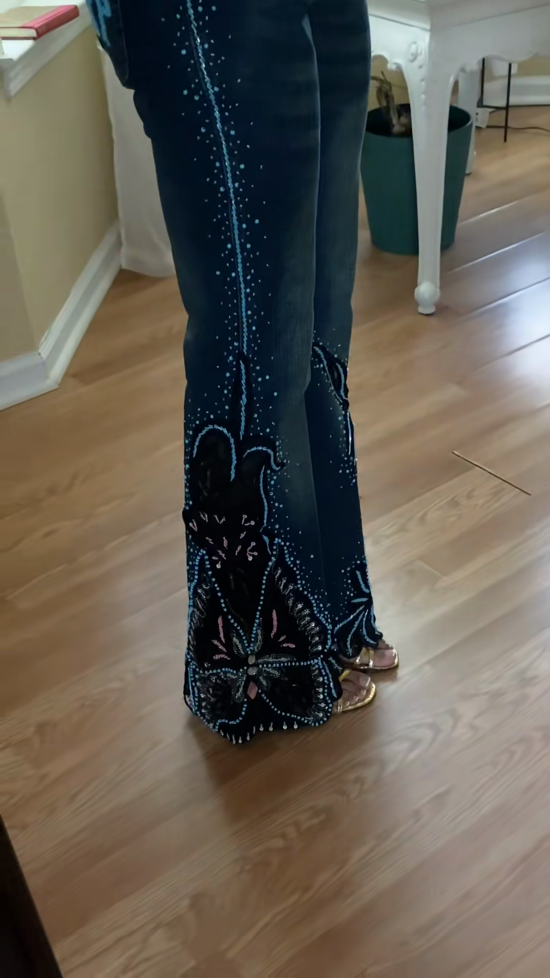 Black Embellished Flare Denim Jeans