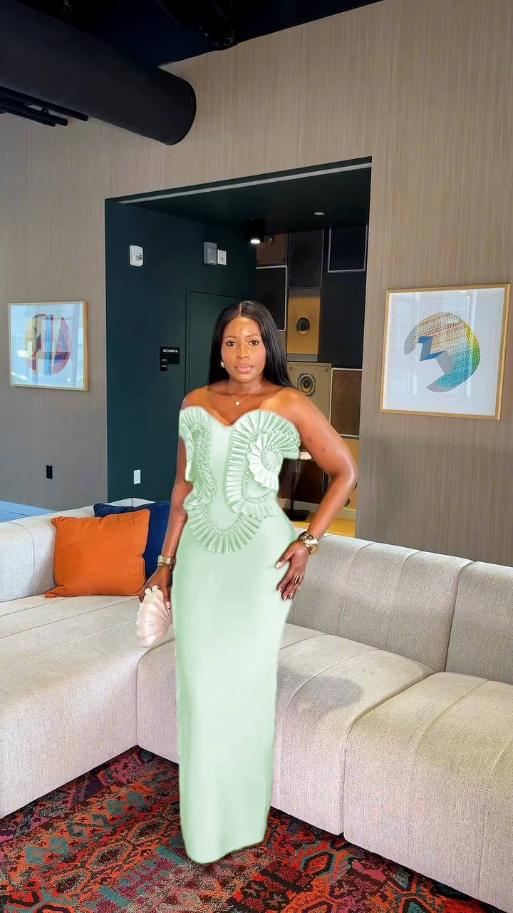 Ruffled Strapless Maxi Evening Dress