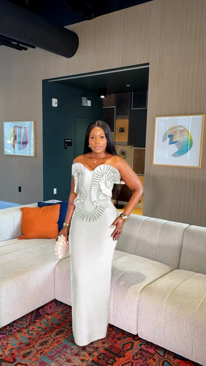 Ruffled Strapless Maxi Evening Dress