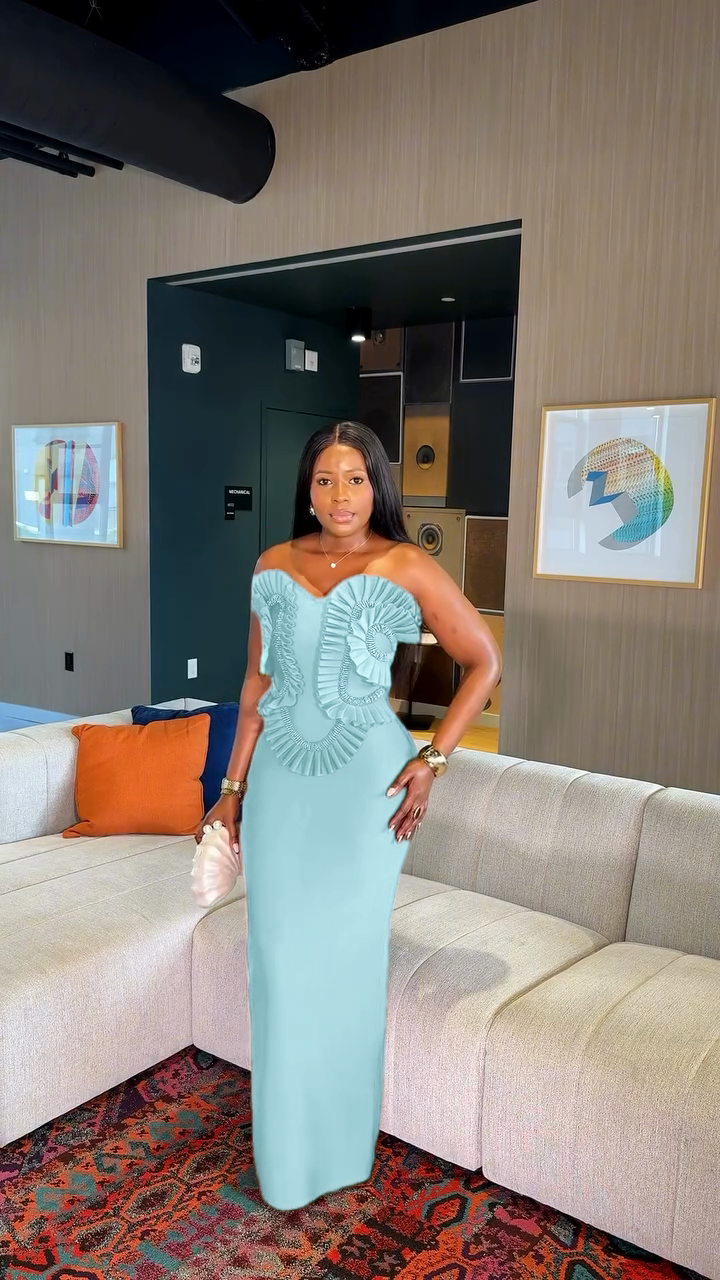 Ruffled Strapless Maxi Evening Dress