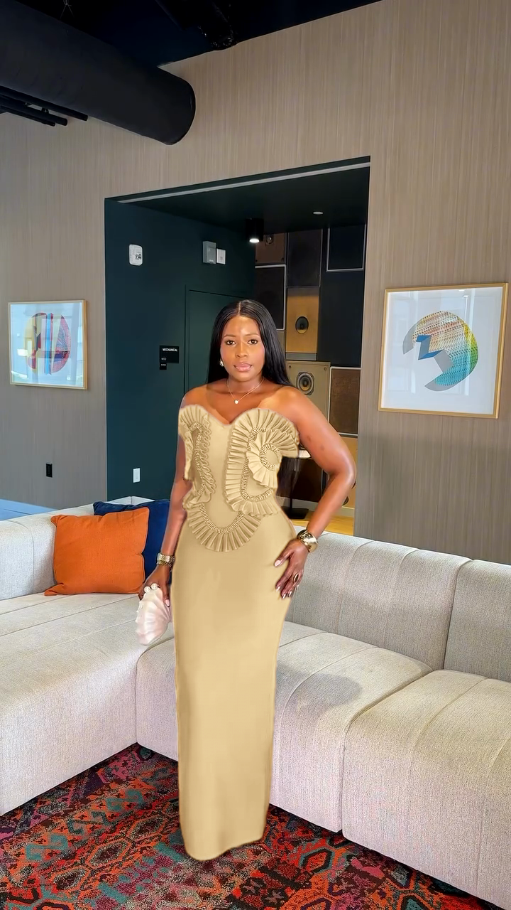 Ruffled Strapless Maxi Evening Dress