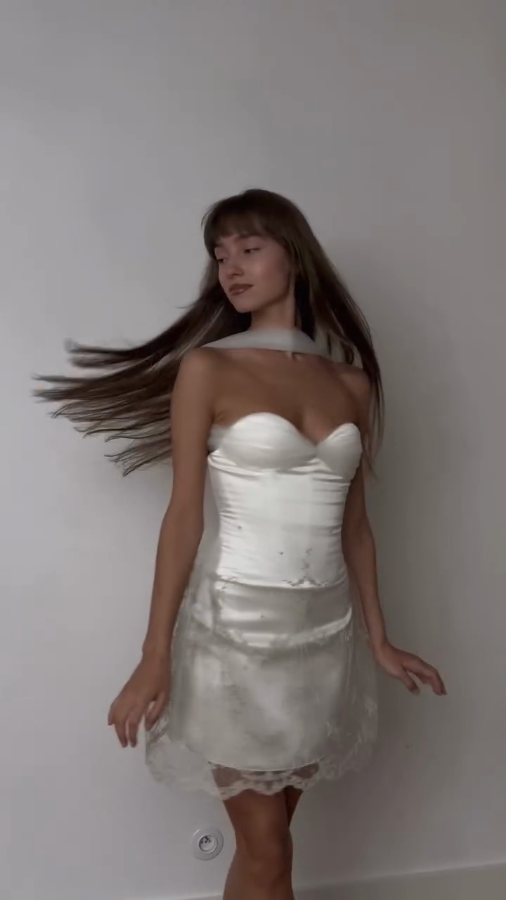 White Satin off-the-shoulder Lace Mini Dress