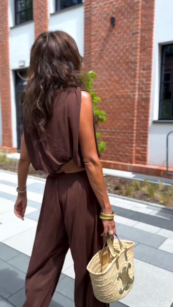 Brown Crop Top and Harem Pants Set