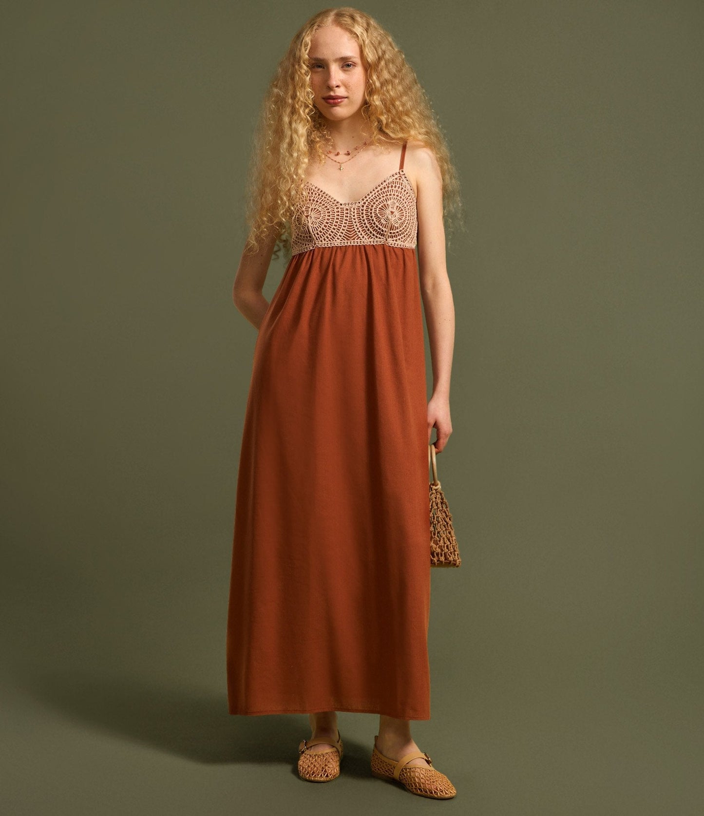 Rust - Colored Crochet - Top Maxi Dress