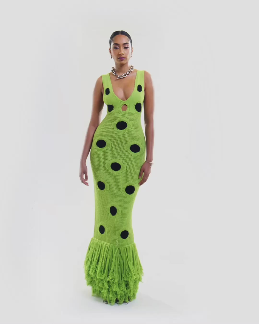 Polka - dot Crochet Maxi Dress