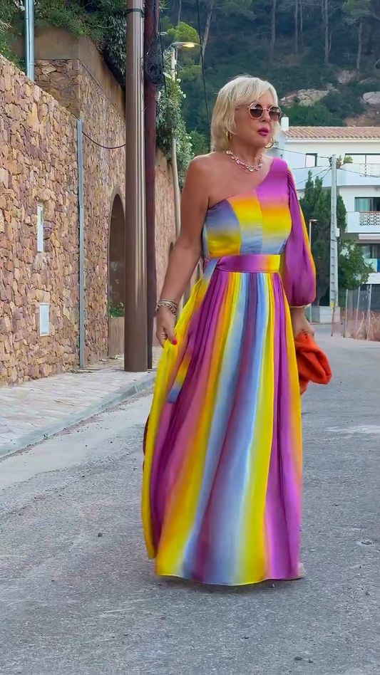 Rainbow Ombre One - Shoulder Maxi Dress