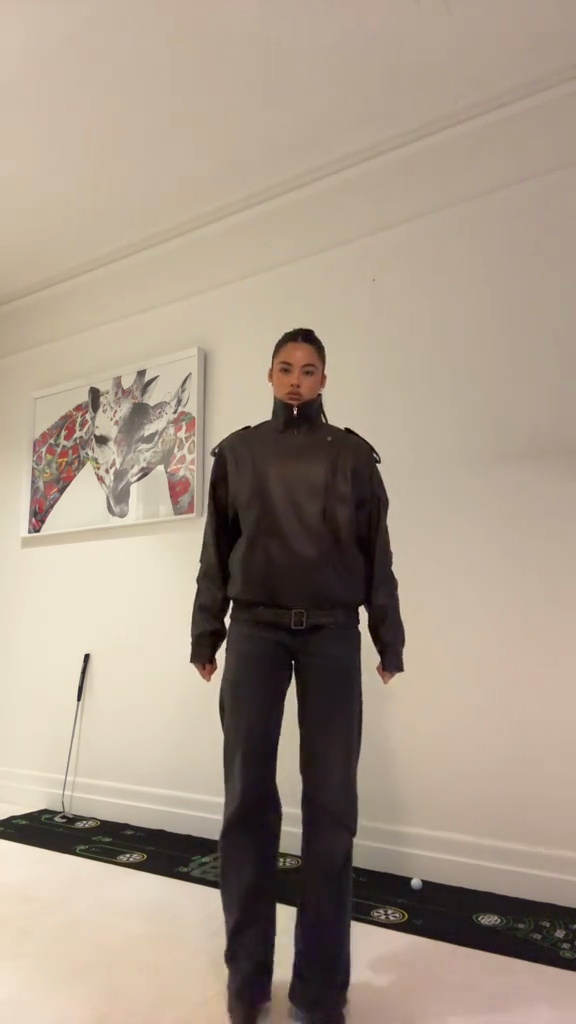 Black Faux Leather Belted Bomber Jacket