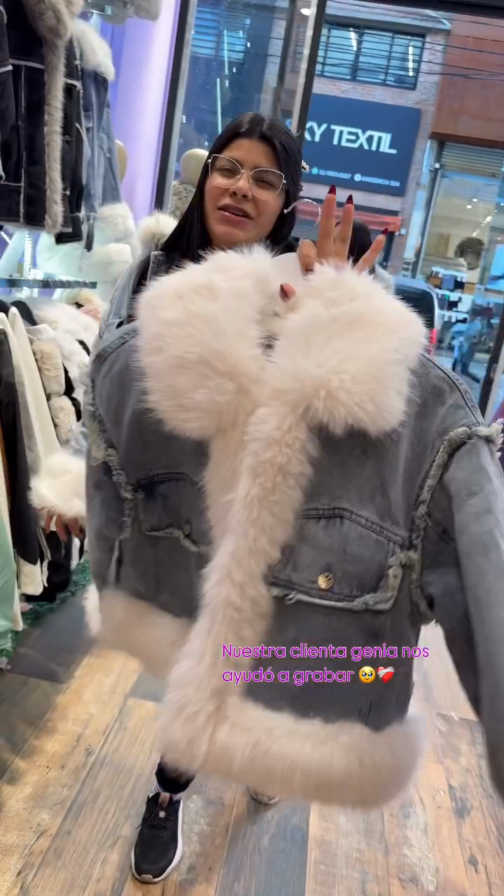 Denim Jacket with White Fur Accents