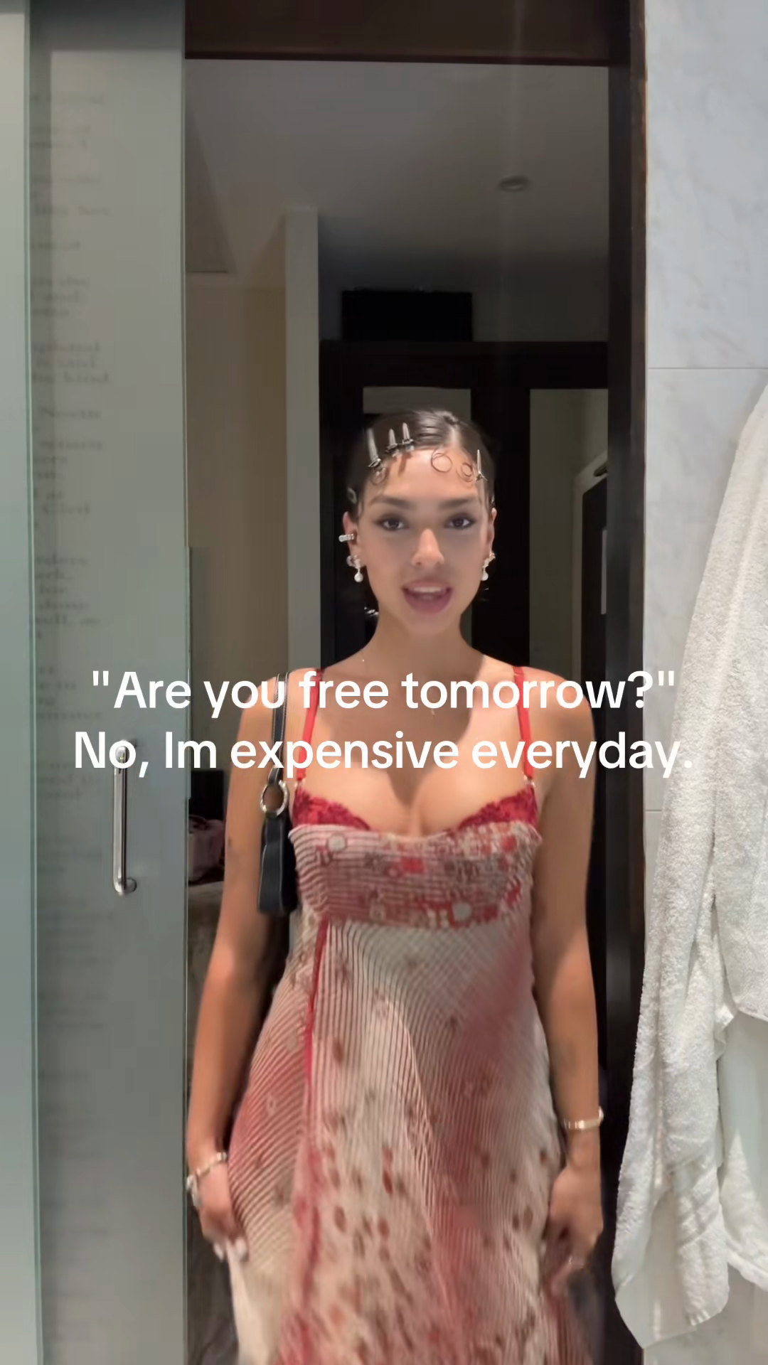 Red and White Patterned Slip Dress