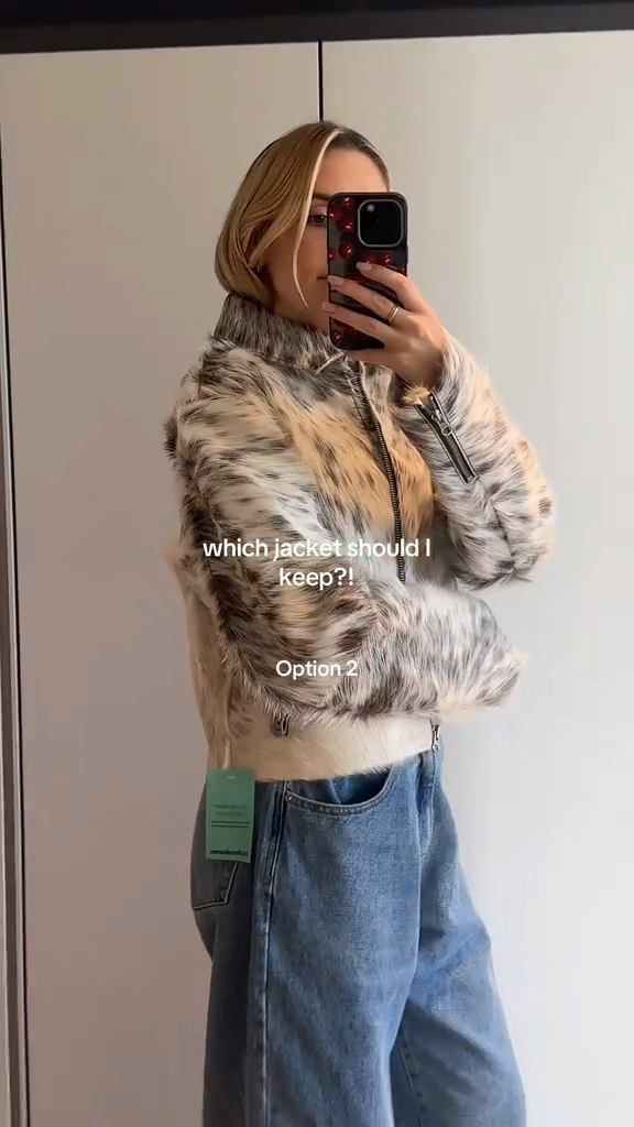 Brown and White Faux Fur Jacket