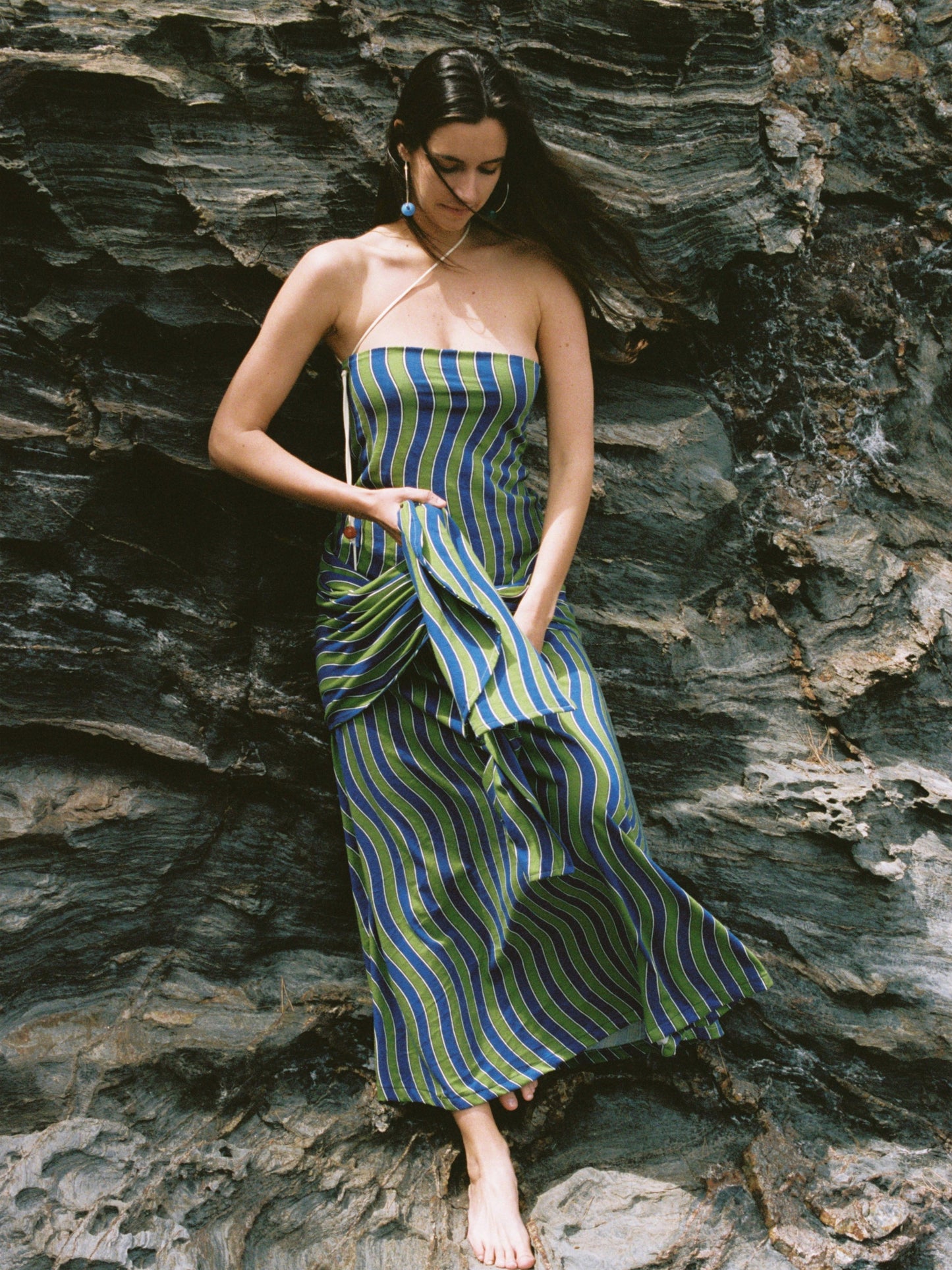 Striped Strapless Maxi Dress
