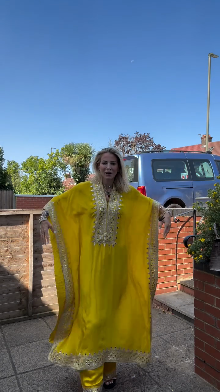 Yellow Embroidered Kaftan Maxi Dress