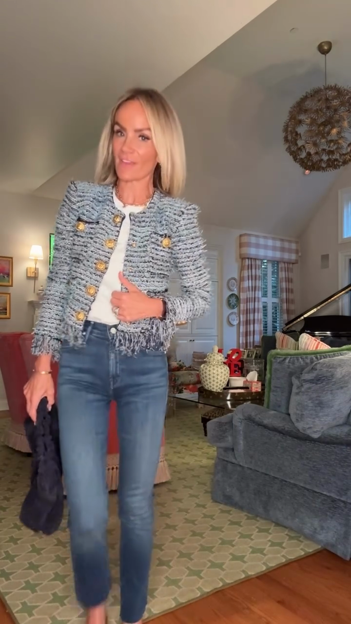 Grey Tweed Fringe - Trimmed Jacket