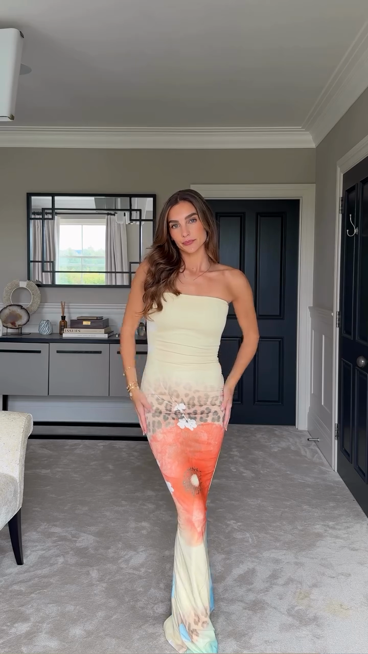 Strapless Floral Print Maxi Dress