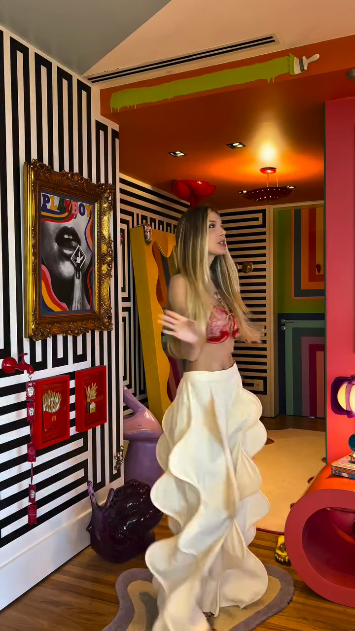 Printed Bodice and Wavy Edges - White Hem Pants Set