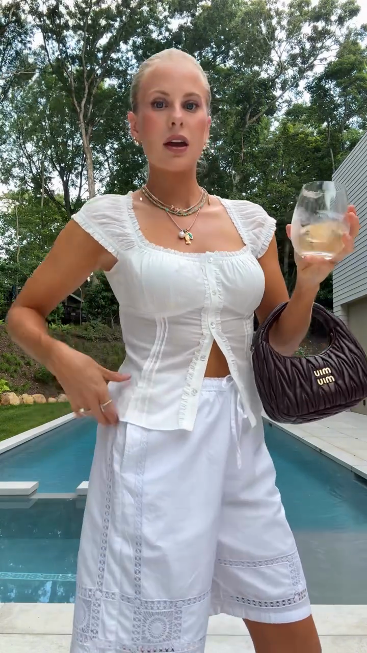 White Square - neck Crop Top and Embroidered Shorts Set