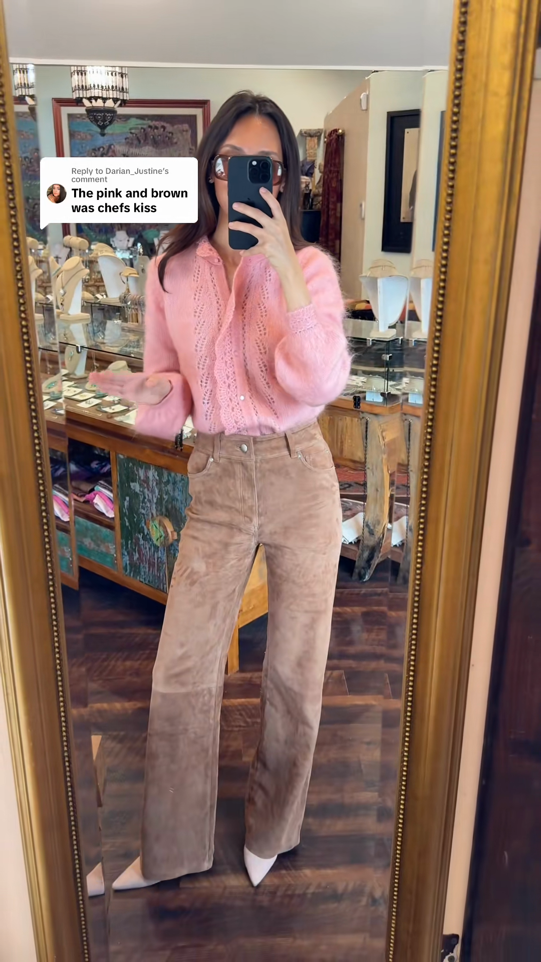 Tan Suede Flare - Leg Pants