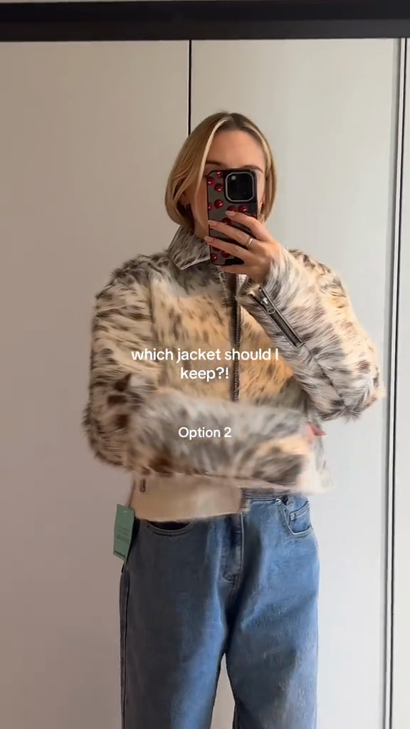 Brown and White Faux Fur Jacket