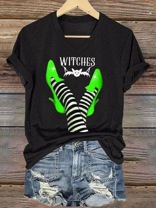 Classic Ruby Shoes Halloween Witch Legs Painting V-Neck T-Shirt