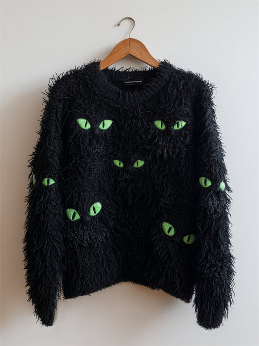 Hidden Black Cats Inspired Fuzzy Cozy Knit Sweater