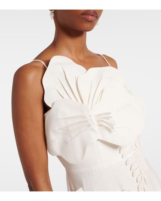 White Asymmetric One Shoulder Floral Midi Dress