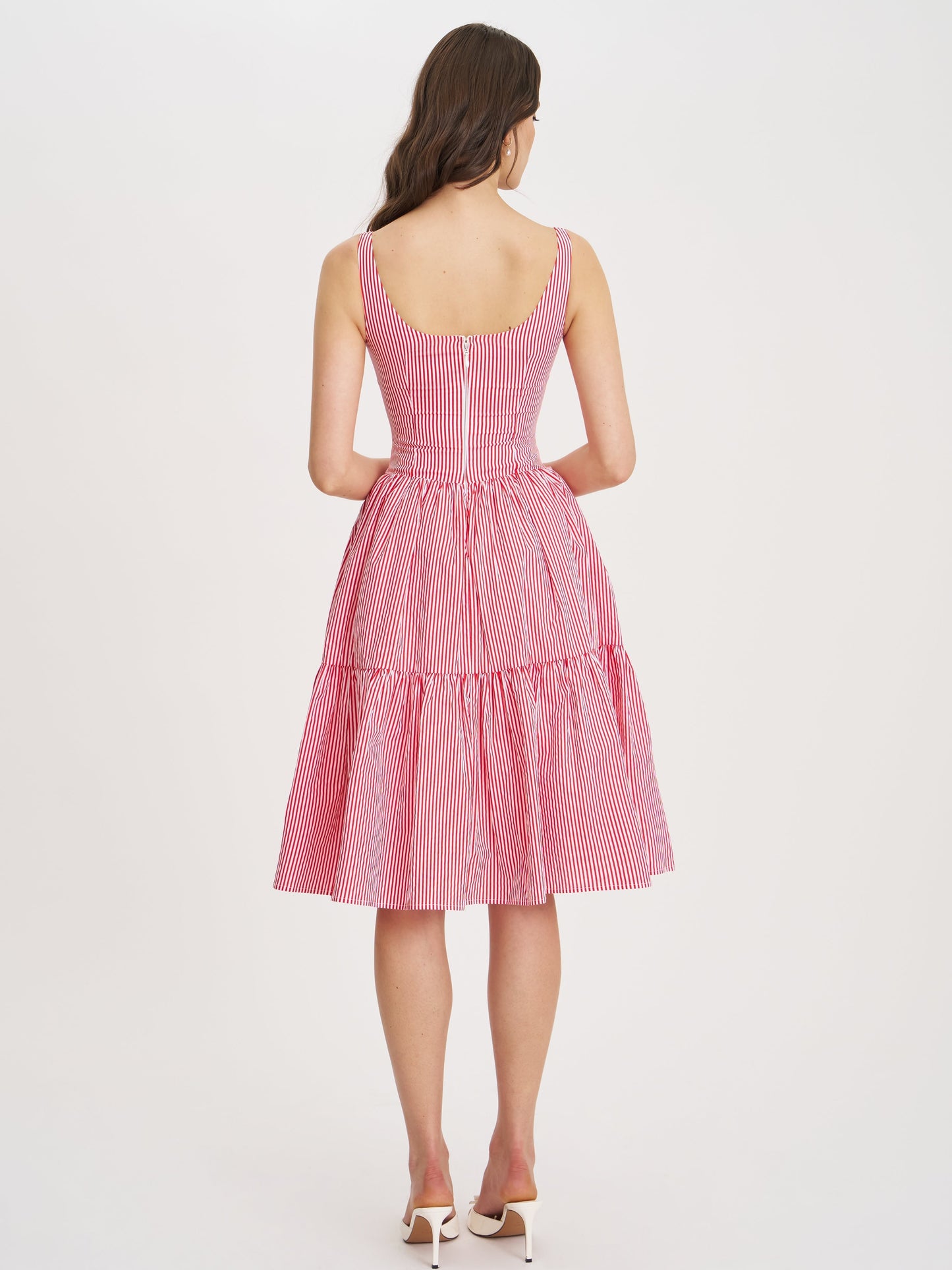 Pink and White Striped Corset Midi Dress