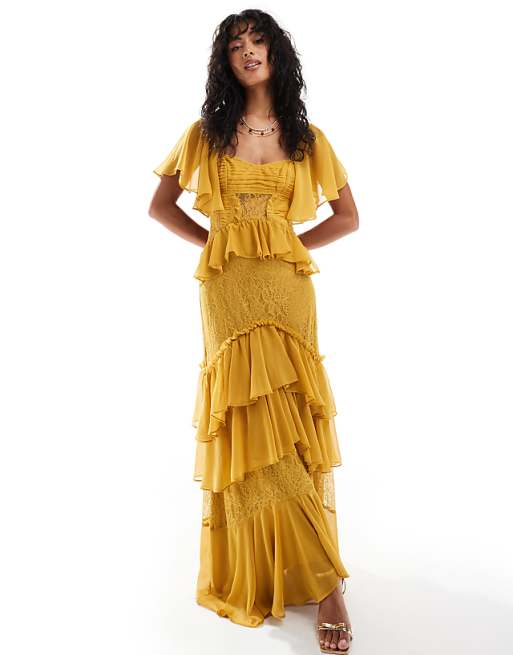 Mustard Yellow Ruffled Maxi Dress
