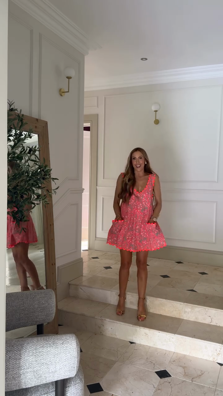 Pink Floral Embroidered Mini Dress