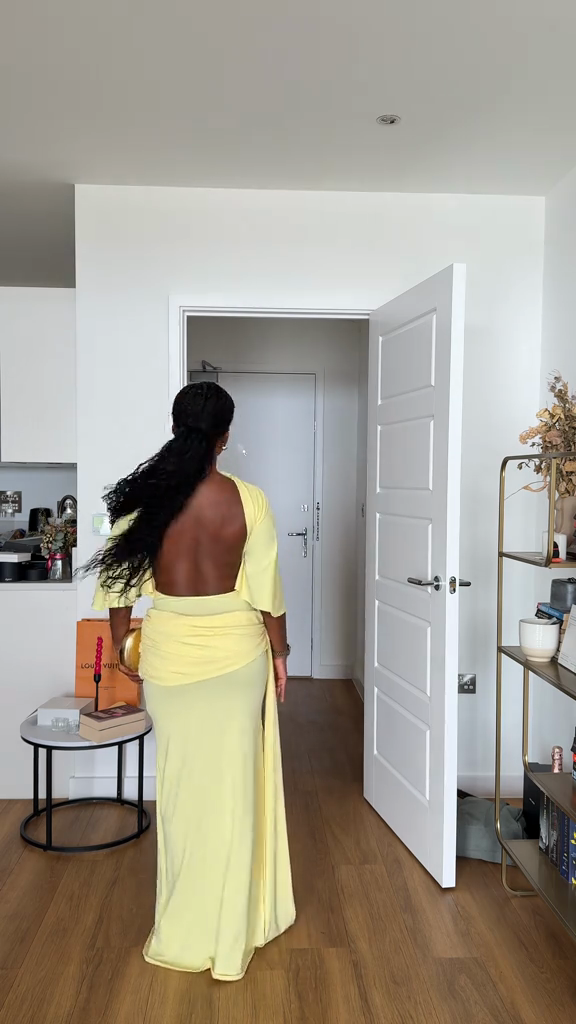 Yellow Draped Maxi Dress with Side Slit