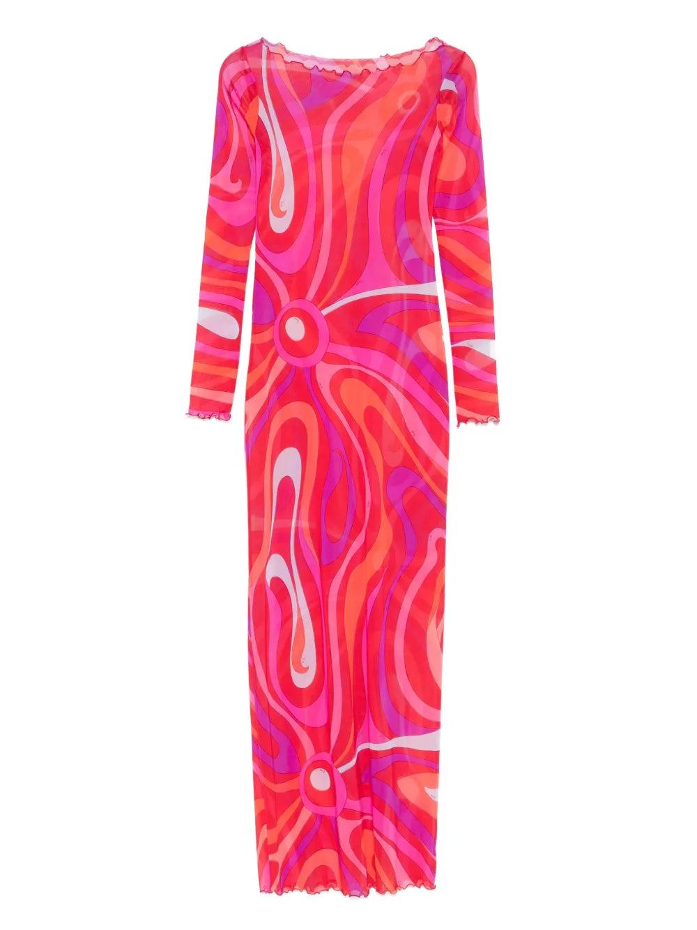 Pink & Orange Swirl Mesh Maxi Dress