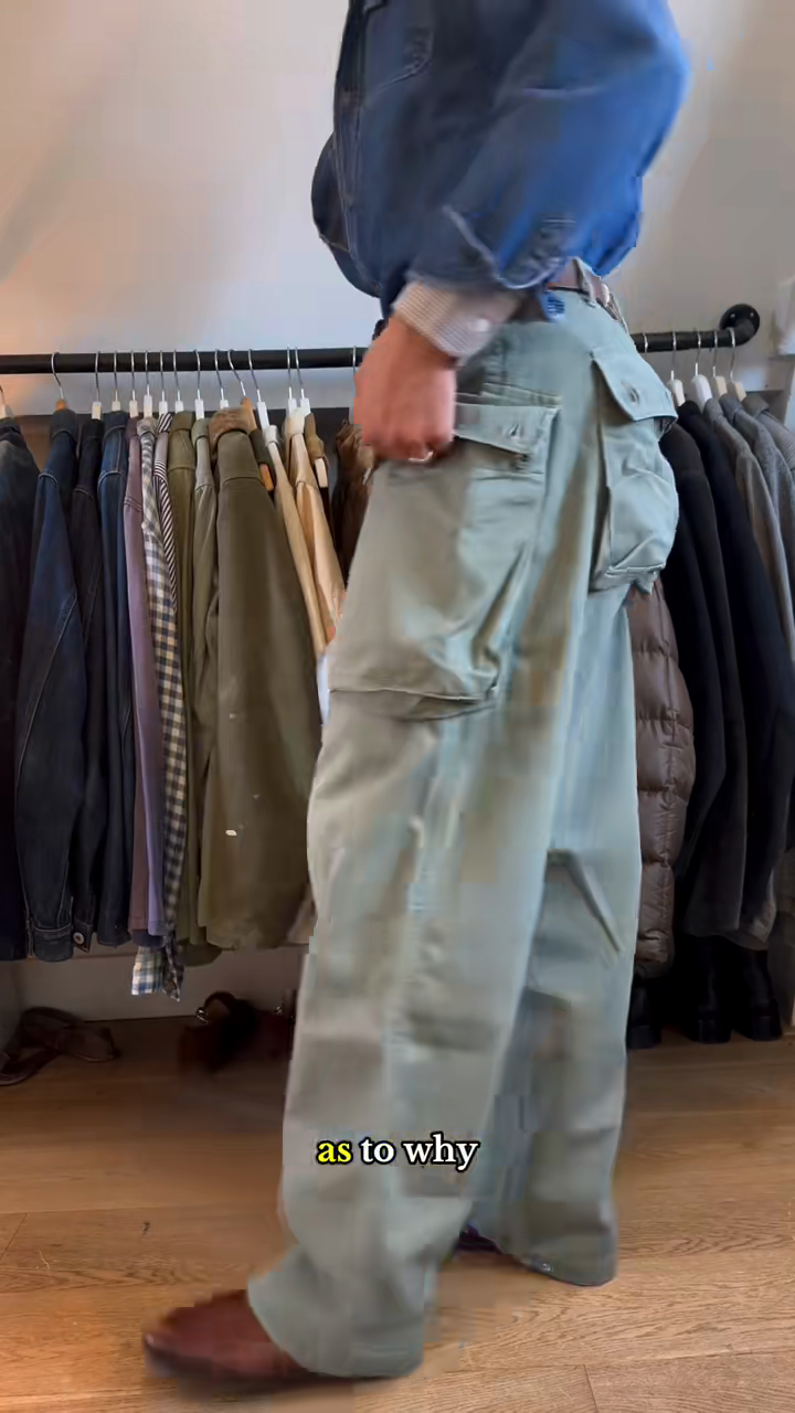 Olive Green Wide - Leg Cargo Pants with Large Back Pocket