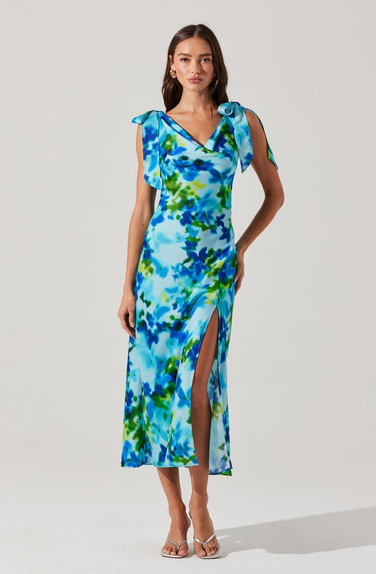 Satin Cowl Neck Midi Dress