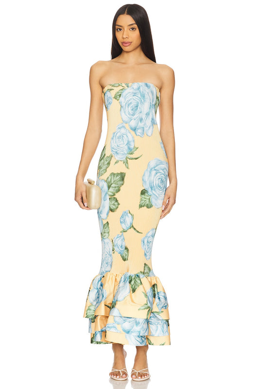 Strapless Floral Mermaid Maxi Dress