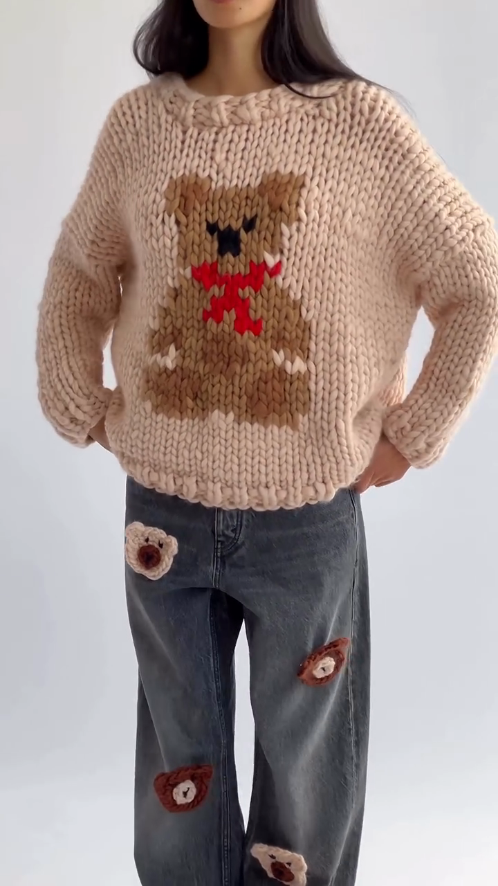 Teddy - Bear Graphic Chunky Knit Sweater