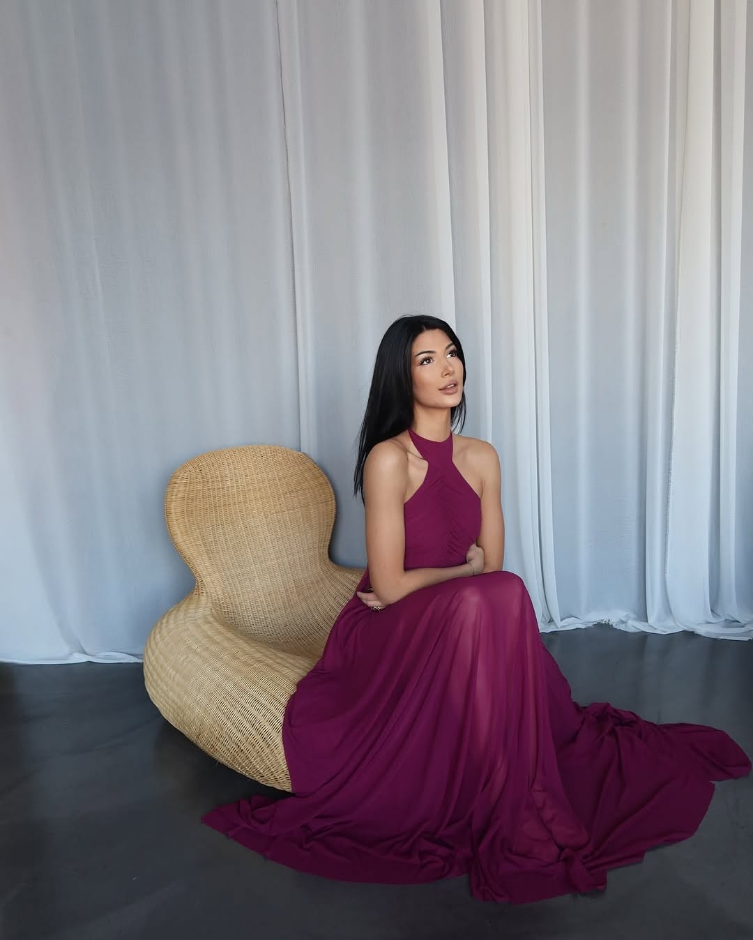 Plum Halter - Neck Chiffon Maxi Dress