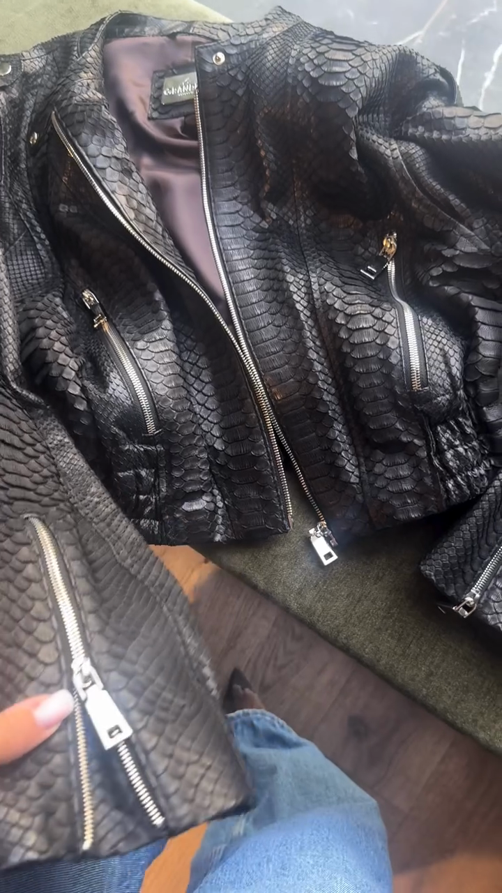 Black Snake - Print Leather Jacket