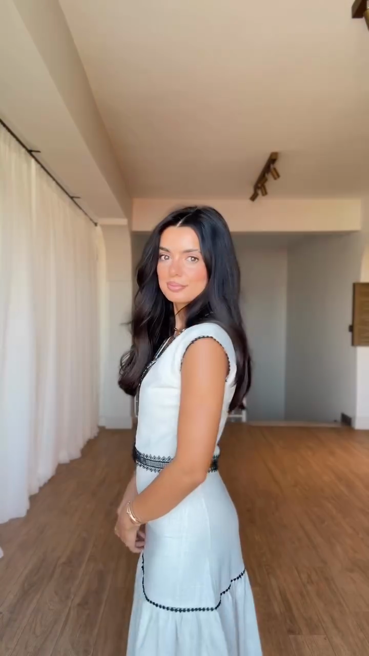 White Embroidered V - Neck Maxi Dress