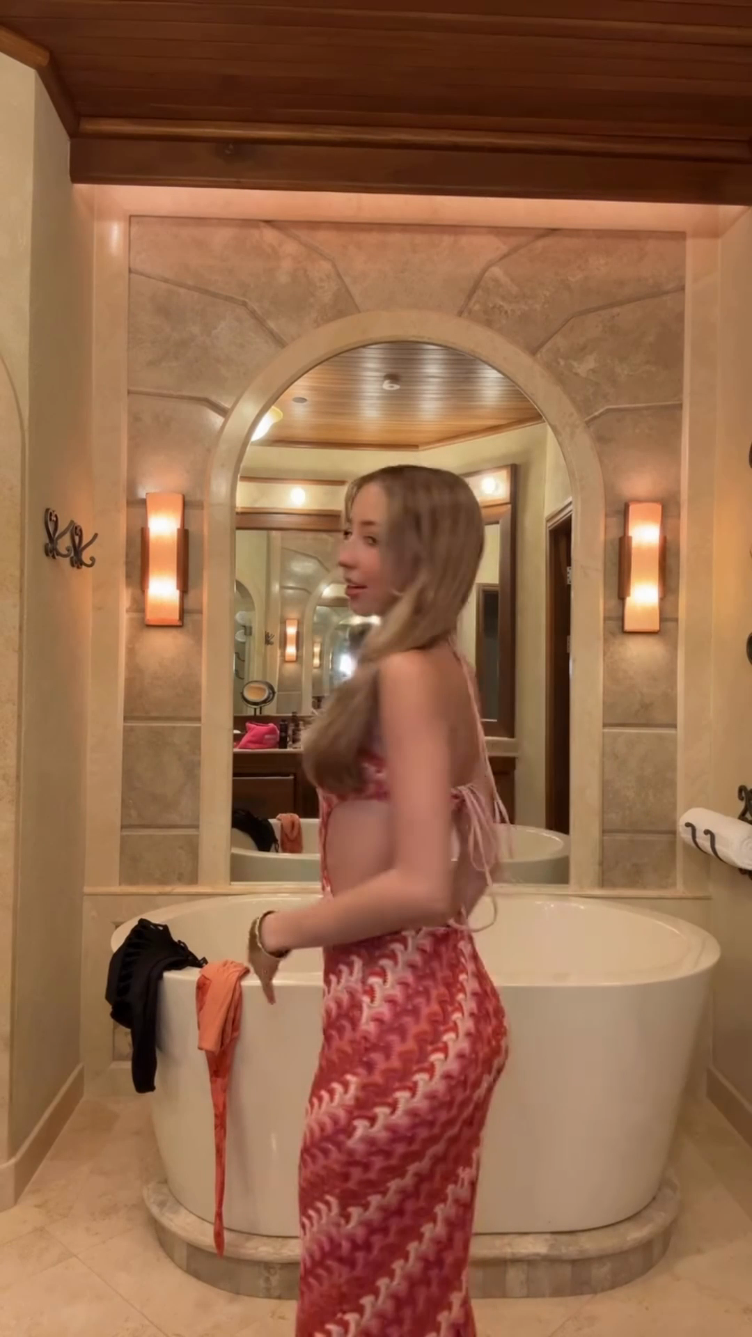 Red and Pink Halter Cut - Out Maxi Dress