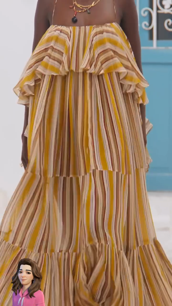 Yellow and Brown Striped Strapless Maxi Dress