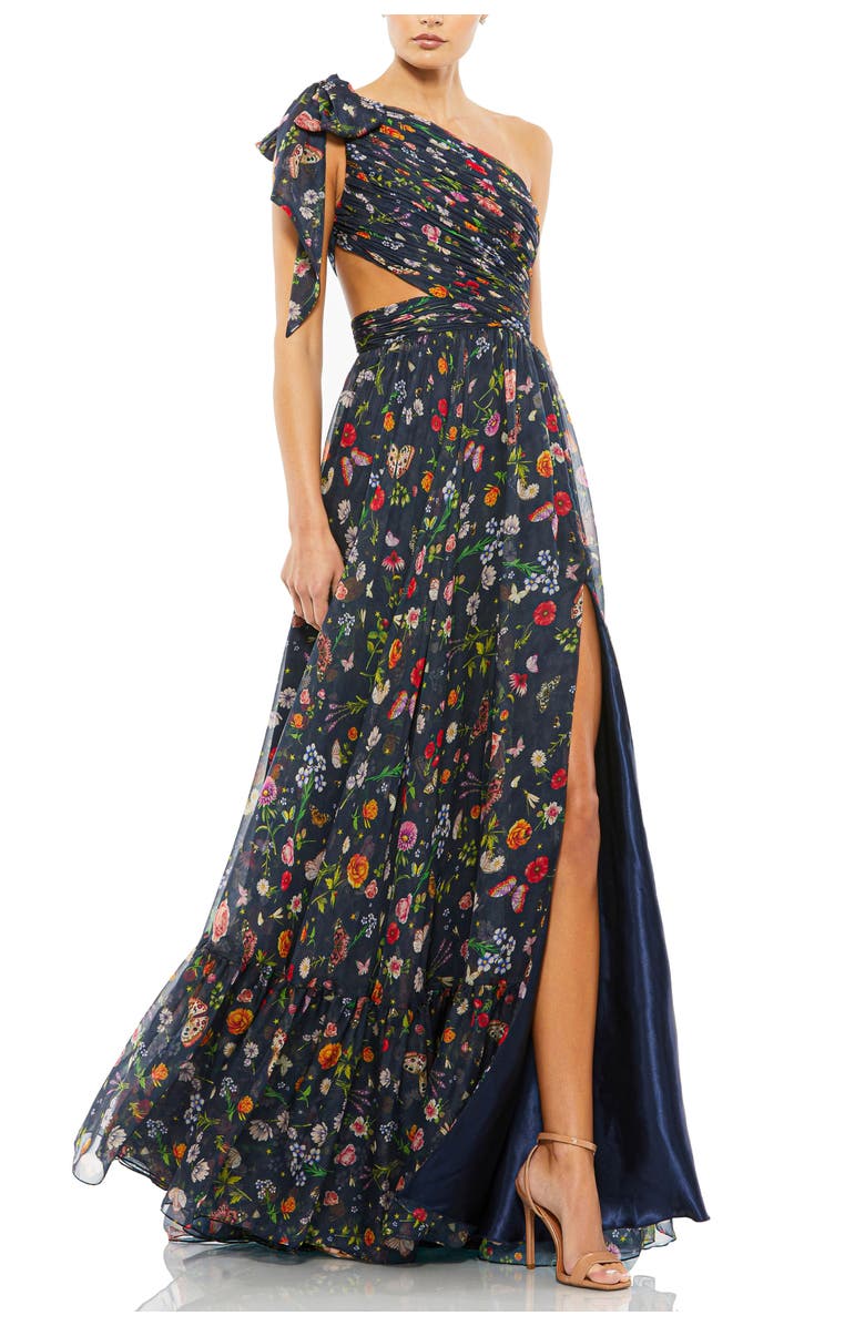 Navy Floral One - Shoulder Maxi Dress